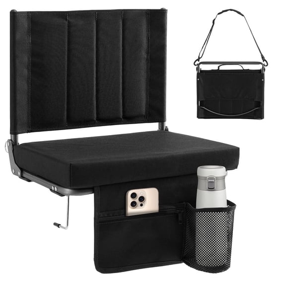 TENGDA Foldable Stadium Seat With Backrest Thick Cushion Cup Holder Storage Pocket Padded Shoulder Strap Bleacher Chair