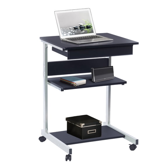 TENGDA Graphite Rolling Laptop Cart with Drawer & Double Storage Shelves Locking Non-Marking Casters