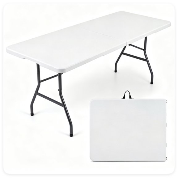TENGDA Half-Fold Portable Utility Table with Lockable Legs & Built-In Carry Handle for Indoor Outdoor Events