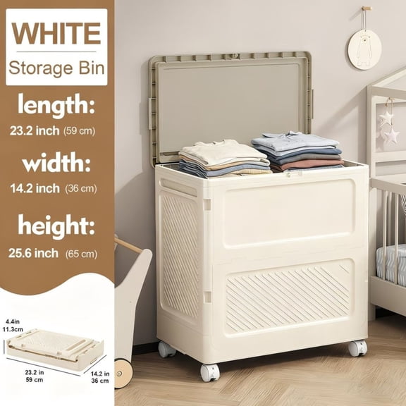 TENGDA Large Capacity Rolling Storage Bin with Lid Waterproof Stackable Organizer Box for Home Bedroom Bathroom Kitchen
