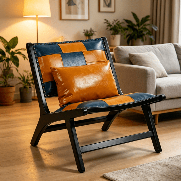 TENGDA Mid-Century Boho Style Side Chair PU Leather Ergonomic Lounge Chair with Solid Wood Frame for Indoor Use