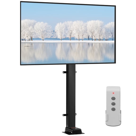 TENGDA Motorized TV Lift 35 Inch Stroke  Height Adjustable TV Mount with Remote Control  Carbon Steel Stand Fits 32-65 Inch TV  154 Lbs Load Capacity Black