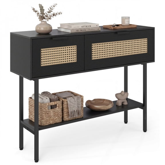 TENGDA Multi Storage Entryway Console Table with Concealed Compartments and Open Display Tier for Hall & Living Room Decor