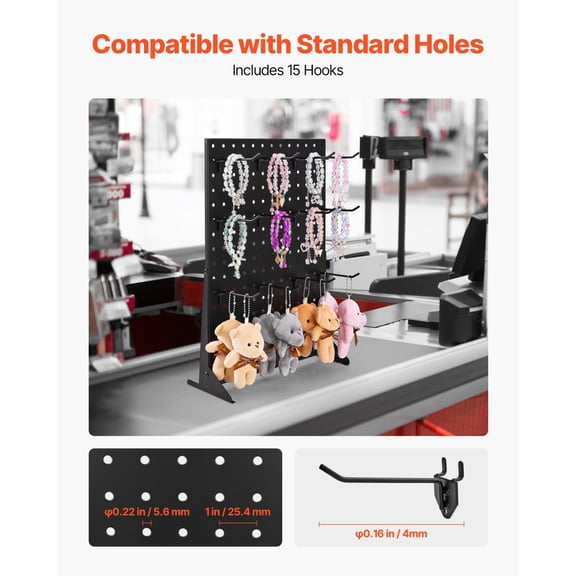 TENGDA Pegboard Display Stand with 15 Hooks Pegboard Panels Display Black (1 PCS)