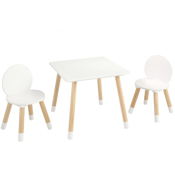 TENGDA Pine Wood Kids Activity Table And 2 Chairs Set Toddler Study Play Desk White