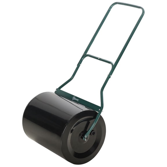 TENGDA Push & Tow Behind Lawn Sod Roller with U-Shaped Detachable Handle 15.9 Gallon Water/Sand Fill Steel Drum with Drain Plug for Garden Lawn Leveling Black & Green