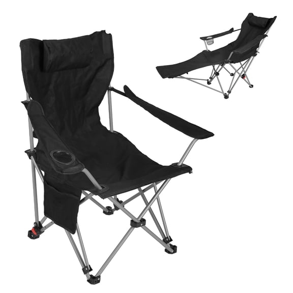 TENGDA Reclining Camping Chair with Footrest 4 Position Adjustable Outdoor Folding Chair Heavy Duty Portable Camping Lounge Chair with Headrest Cup Holder and Side Pocket for Outdoor Beach Patio Trav