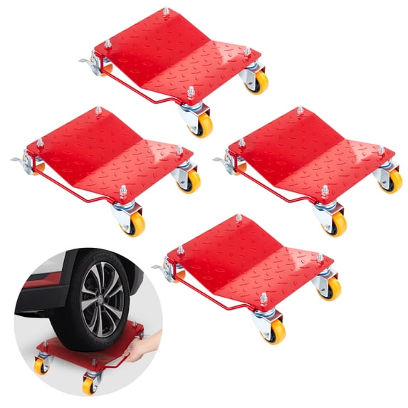 TENGDA Red 5500 lbs Tire Wheel Dolly Set of 4 Heavy Duty Steel Car Mover with 360 ° Swivel Wheels