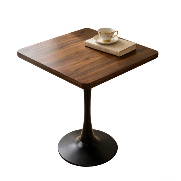 TENGDA Retro Single Base Square Accent Table Smooth Easy-Clean Tabletop Multi-Scene Dining & Working Furniture