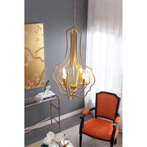 TENGDA Sculpted Curved Four-Light Ceiling Fixture Metallic Finish Hollywood Regency Eclectic Pendant Lamp
