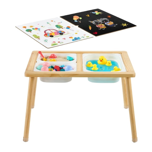 TENGDA Sensory Table for Toddlers Wooden Activity Table with Reversible Double Sided Board and Storage Bins Non Slip Feet Wooden Play Table for Sand Water Drawing Studying Dining