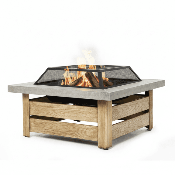 TENGDA Square Wood Burning Fire Pit Table Decorative Cutout Design for Patio Backyard Gatherings