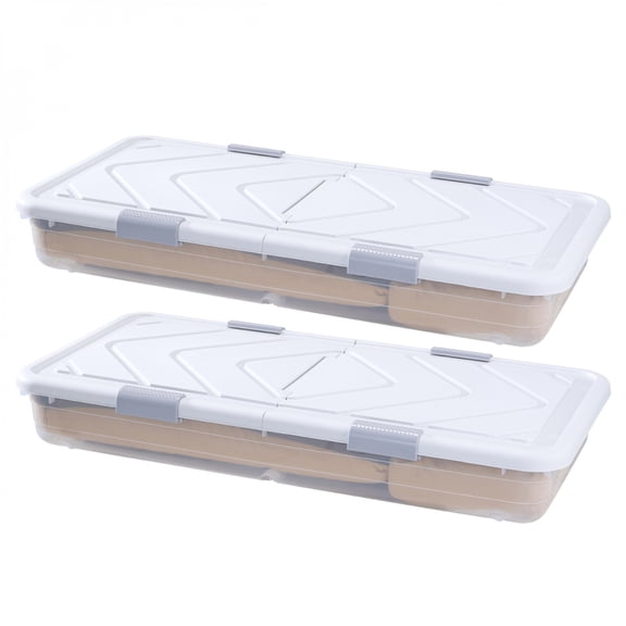 TENGDA Under Bed Storage with Wheels 2 Pack Rolling Storage Containers 39.8x20.1x5.9 Inch Grey Transparent