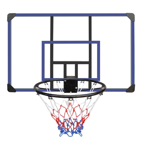 TENGDA Wall Mounted Basketball Hoop 45 x 29 Inch Shatterproof Backboard Folding Basketball Goal with All Weather Net for Indoor Outdoor