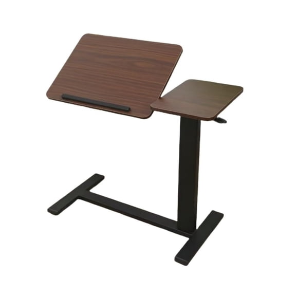 TENGDA Walnut Folding Overbed Table Height Adjustable Tilting Laptop Desk with Rolling Wheels for Bed Sofa Side Use