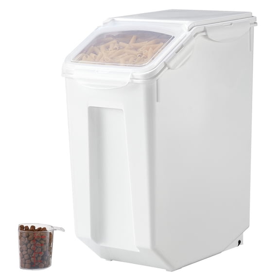 TENGDA White 4.5 Gallon 20L Airtight Dry Food Storage Container Flour Rice Bin with Clear Lid & Rolling Wheels for Kitchen Pantry & Pet Food Storage