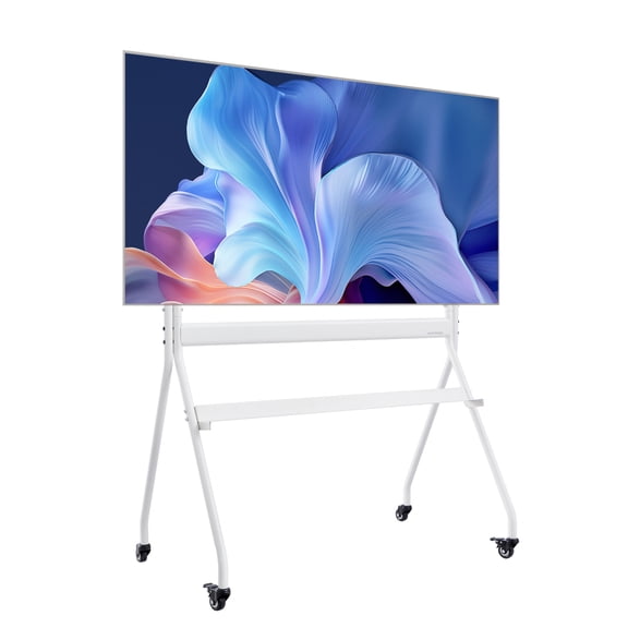 TENGDA White Carbon Steel Rolling TV Stand Mobile TV Cart for 35100 Inch Flat & Curved TVs Height Adjustable Portable Monitor Stand with Wheels Max 198 lbs Capacity VESA 800x600mm