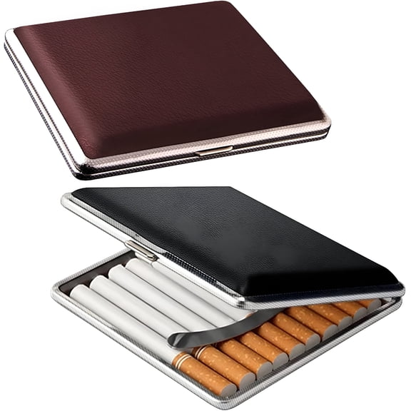 TENIRO 2026 New Cigarette Case,Metal with Leather Surface,20 Capacity - 2 Pack (Black + Brown,85Mm King Size) for Cigarette Storage,Protection,Travel,Smoking Accessories,Gift Giving.