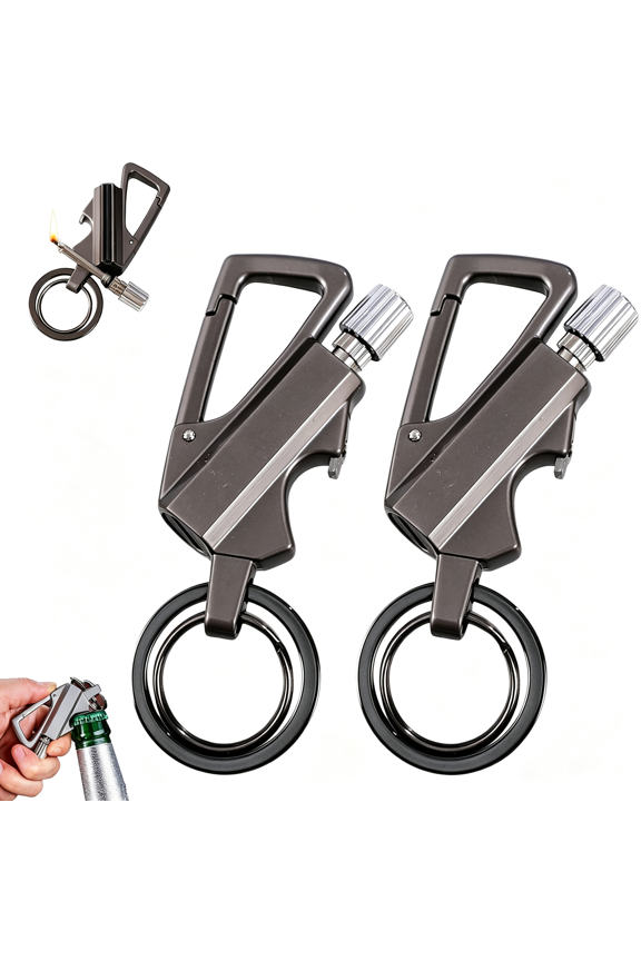 Keychain Lighter,2Pcs Metal Match Kerosene Lighter,Reusable Waterproof Windproof Permanent Strike Anywhere,With Multitool Bottle Opener,For Outdoor Survival Gift for Men(Black)