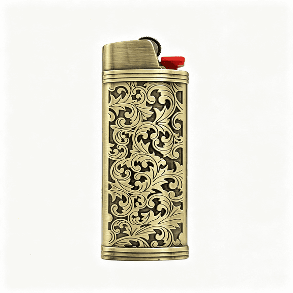 TENIRO Metal Lighter Case Cover Holder Vintage Floral Stamped for Full Size Lighter Vintage Floral Stamped Lighter Case