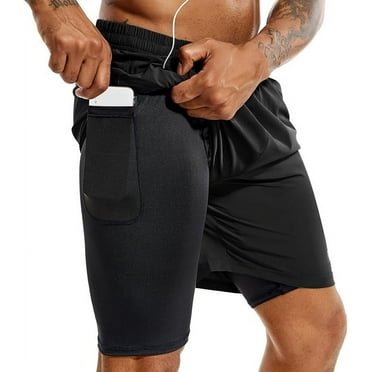 TENJOY Men's 2 in 1 Running Shorts 5 in Quick Dry Athletic Workout Shorts for Men with Phone Pockets