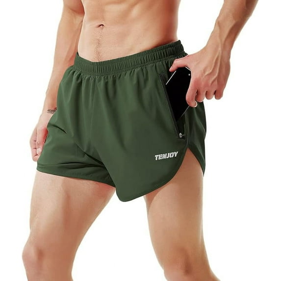 TENJOY Men's Running Shorts Gym Athletic Workout Shorts for Men 3 inch Sports Shorts with Zipper Pocket