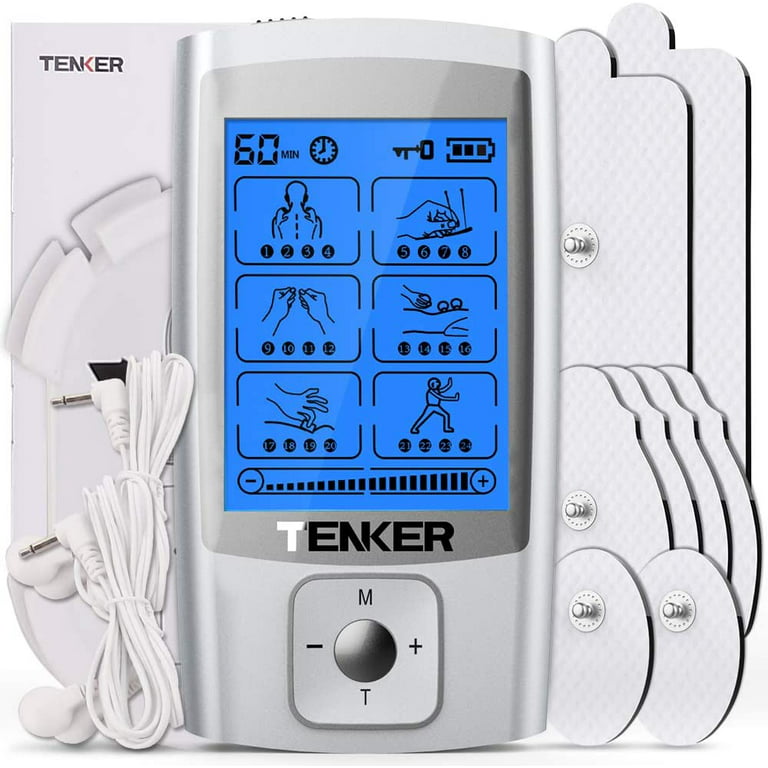 TENKER TENS EMS Unit Muscle Stimulator, 24 Modes TENS Machine for Pain  Relief & Muscle Strength Rechargeable Electronic Pulse Massager with 2″x2″  and 2″x4″ TENS Unit Electrode Pads - Coupon Codes, Promo