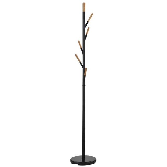 WHI Tenley Transitional Metal/Solid Wood Coat Rack in Black/Natural