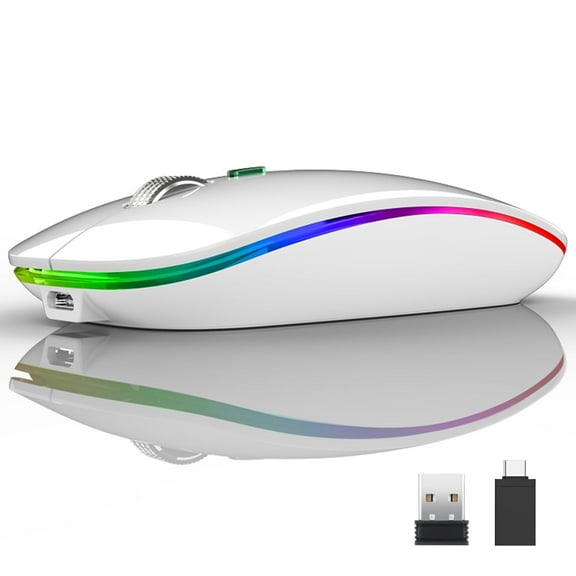 TENMOS Wireless Bluetooth Mouse Rechargeable Silent Mouse LED Mouse with USB Receiver