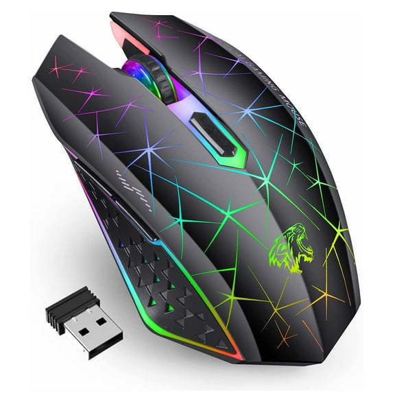 TENMOS Wireless Gaming Mouse Rechargeable Silent Colorful LED Optical Computer Mice with USB Receiver