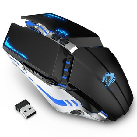 TENMOS Wireless Gaming Mouse Rechargeable Silent LED Computer Optical Mice with USB Receiver Black