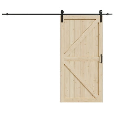 TENONER 42 in x 84 in Pine Wood Barn Door, Sliding Barn Door with All Hardware Kit Included, Pre-Drilled Easy to Assemble, DIY Unfinished K-Frame Solid Core Single Barn Door, Natural