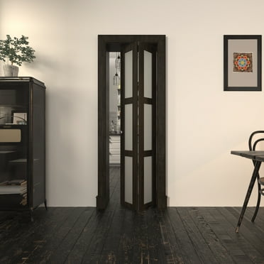 TENONER Bi-Fold Doors, for 24in x 80 in Opening, 3-lite Tempered Frosted Glass Panel, MDF, Brown Closet Door