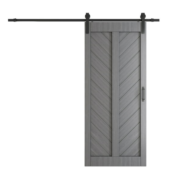 TENONER DIY 36 inches x 84 inches, Jason Wu Grey, Herringbone Alder Sliding Barn Door,with Barn Door Hardware Kit