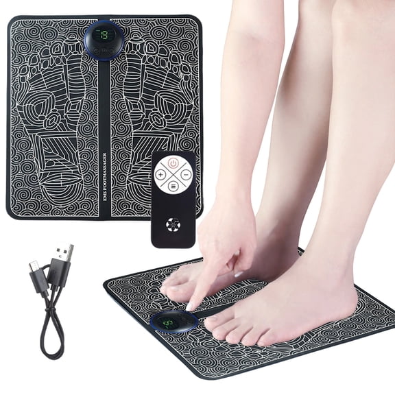 TENS/EMS Foot Muscle Stimulator - Portable Foot Massager for Neuropathy, Plantar Pain Relief & Muscle Revitalization, Foldable Battery Powered Foot Care Mat for Home Office Use