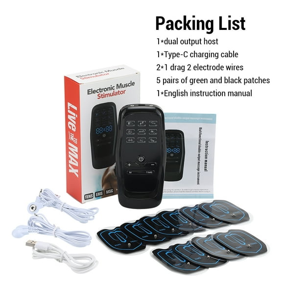 TENS/EMS/MAS Therapy Massage Instrument 9 Modes 30 Gears Dual Pulse Output Electric Muscle Stimulator Neck Massager Pain Relief