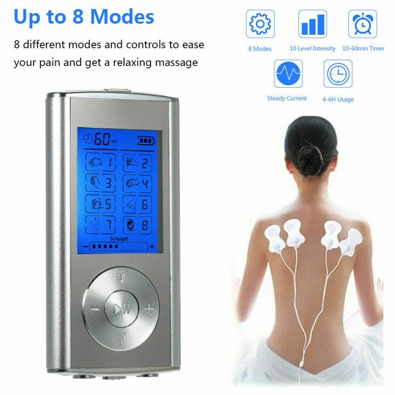 TENS Unit Muscle Stimulator with 4 Electrode Pads, 8 Modes Rechargeable Electric Pulse Massager Pain Relief Tens Machine for Back, Neck, Arm, Leg & Knee