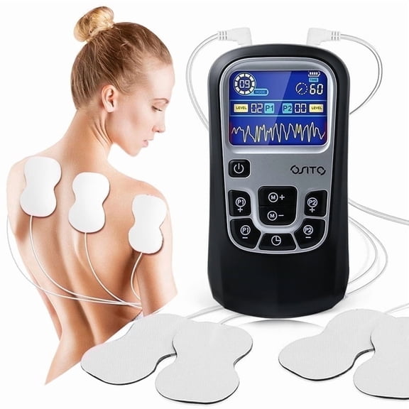OSITO TENS Unit Muscle Stimulator, Rechargeable Dual Channel EMS Pulse Massager with TENS Pads