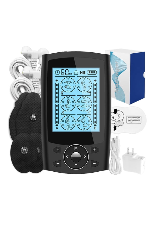 TENS Unit Muscle Stimulator - Rechargeable & Portable Dual Channel EMS Back Massager with 36 Modes & 10 Replacement Pads