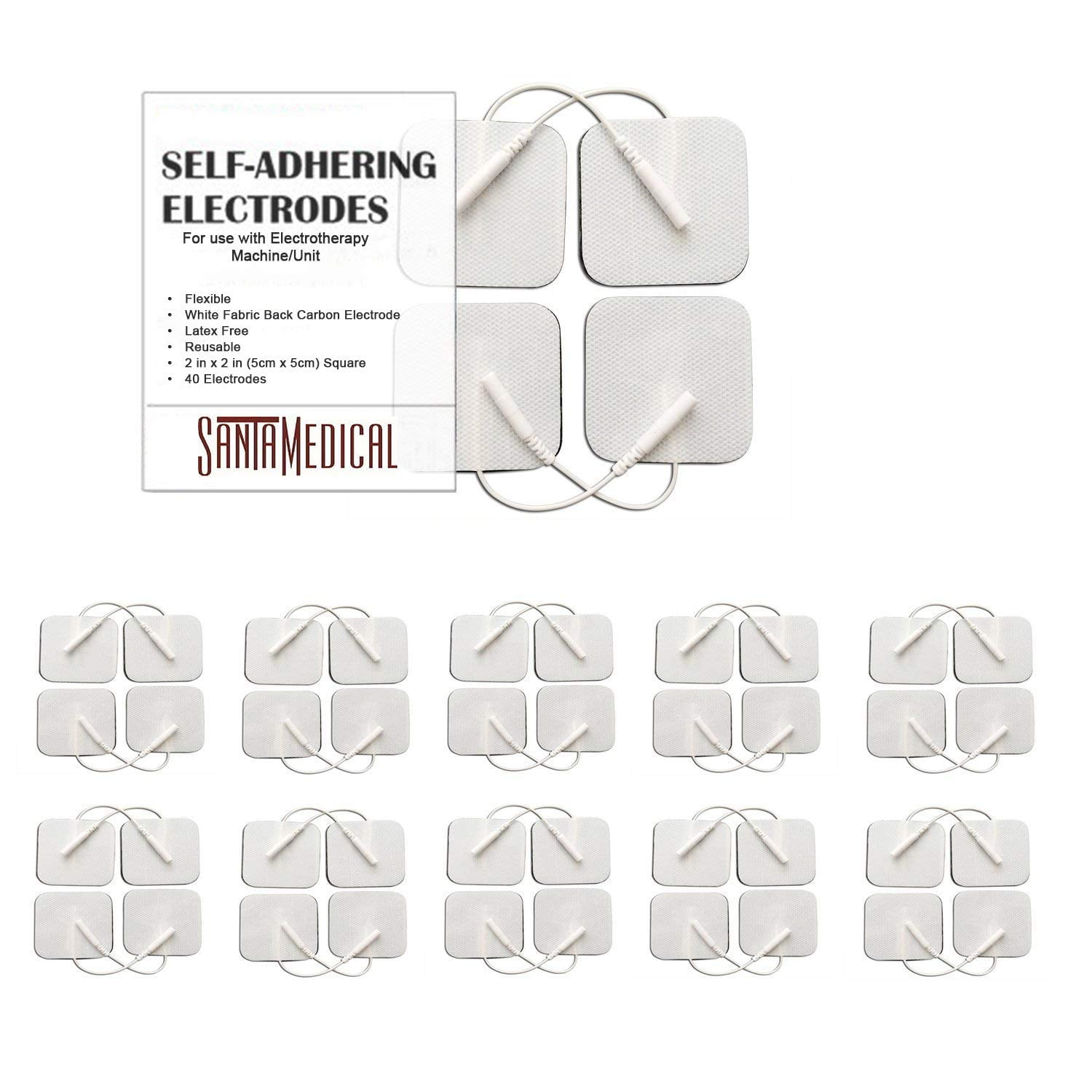  KS Premium TENS/EMS Unit 40 almohadillas de electrodo de 2 x 2  pulgadas Electrodos de carbono de gel autoadherentes reutilizables : Salud  y Hogar