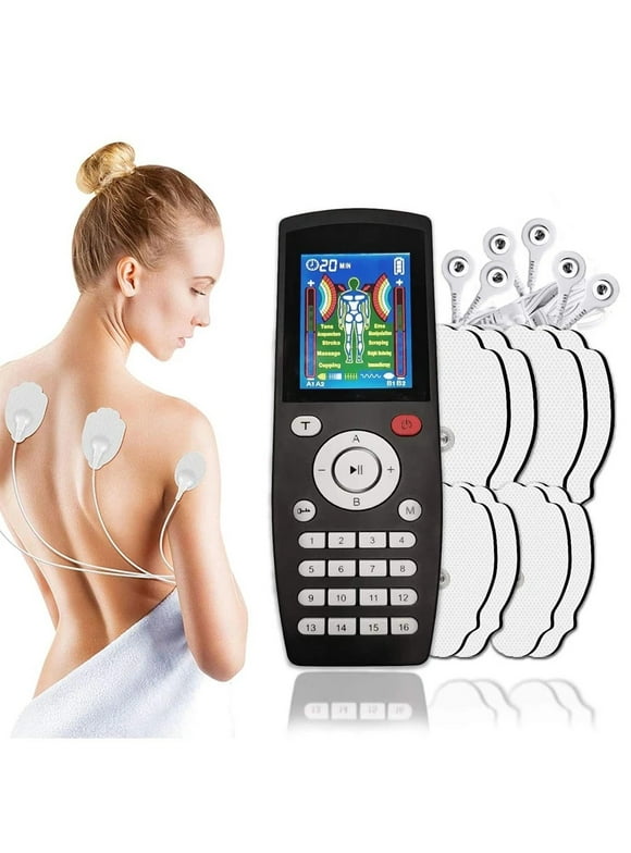 TENS Unit Rechargeable Muscle Stimulator EMS Quad Channel with 10 Reusable Electrode Pads 16 Modes 20 Intensities for Back Neck Pain Muscle Therapy Pain Management Pulse Massager