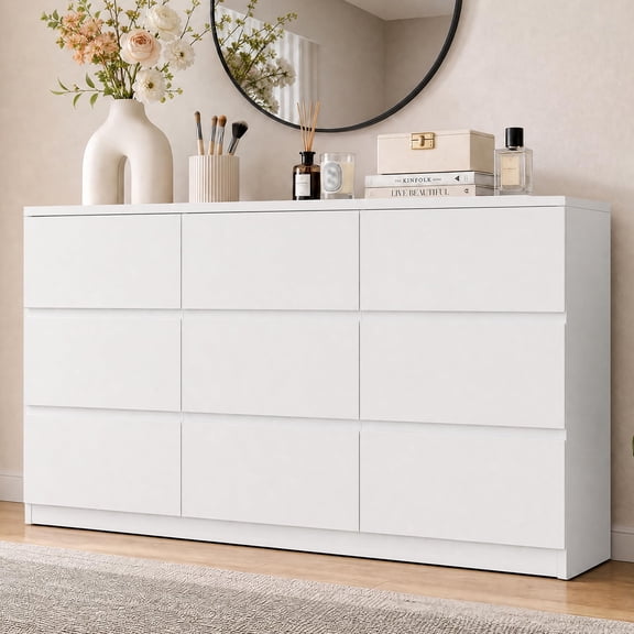 TENSAKEE 9-Drawer Dresser for Bedroom, Modern Tall Chest of Drawers with Deep Storage