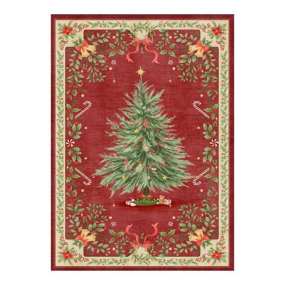 TENSAKEE Christmas Area Rug, Washable Non-Slip Xmas Tree Rug for Living Room Bedroom Entryway, Foldable Low Pile Holiday Winter Decor