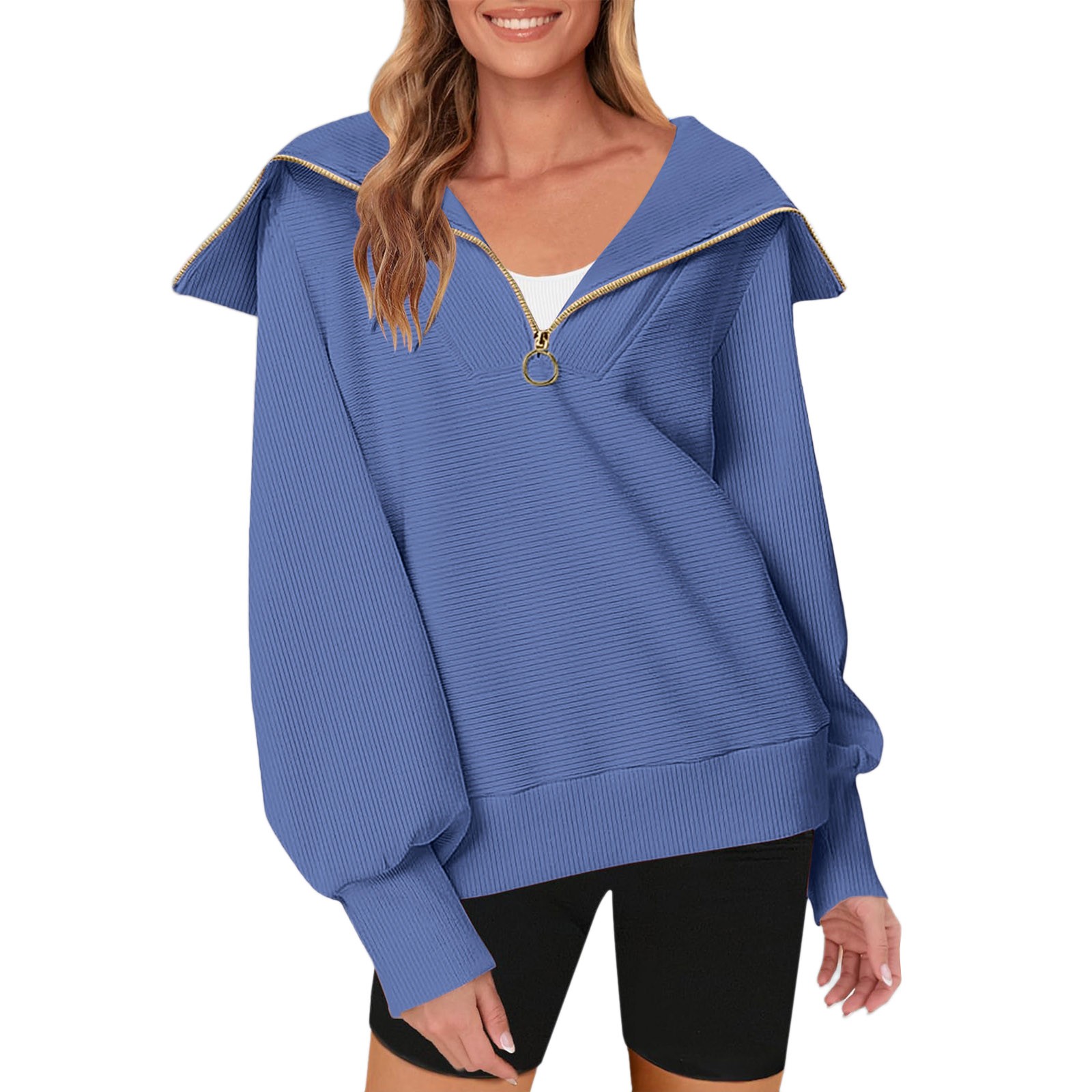 TENSUNNYD Sweatshirt For Women Fall Fashion Oversized Quarter Zip