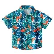 TENSUNNYD Toddler Boys Short Sleeve Summer Casual Cartoon Prints Gentleman Tops Hawaii Beach Holiday Floral Shirts T Shirt Cozy Soft Casual Clothes Baby Boy Blouse Tops Toddler 4Y-5Y