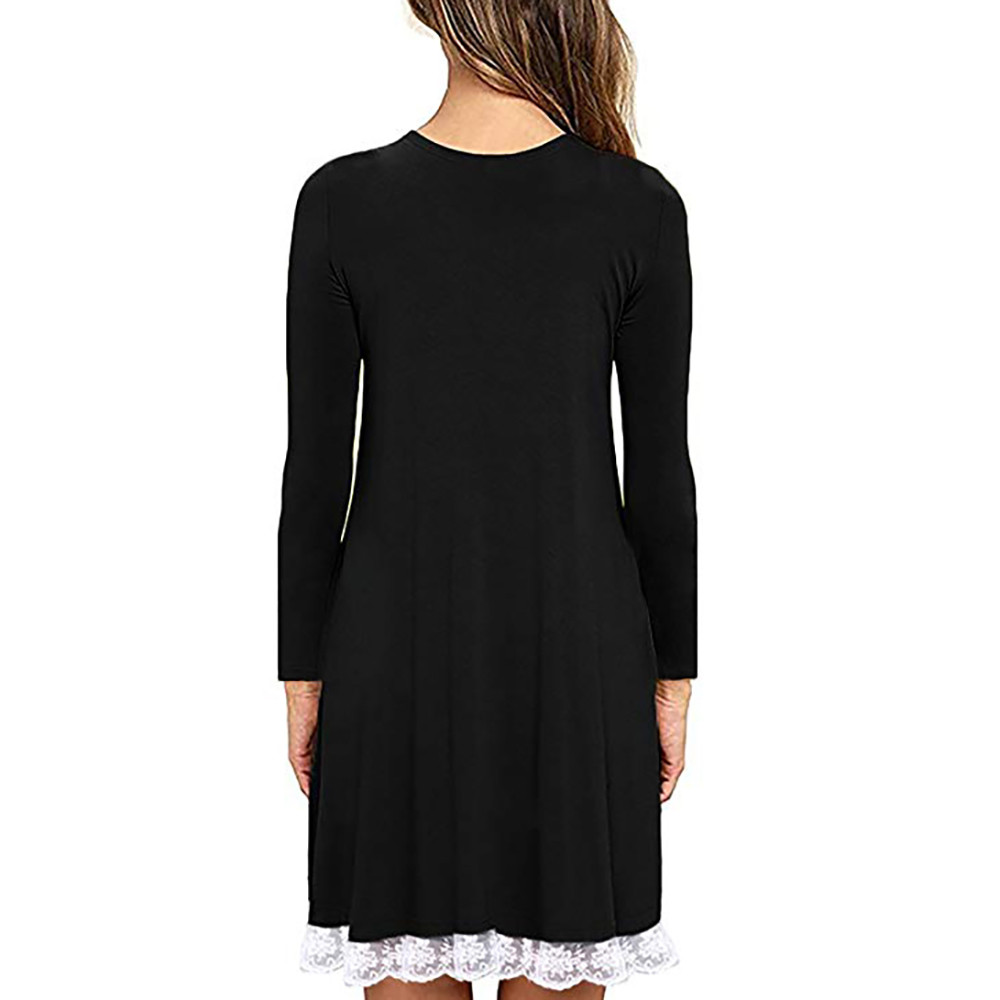 TENSUNNYD Women Dress Long Sleeve Cotton Lace T Shirt Dress With
