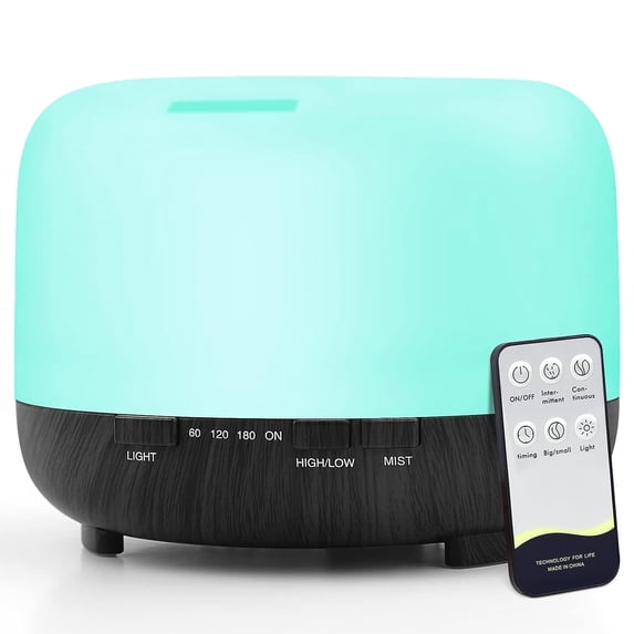 TENSWALL Essential Oil Diffuser for Large Room: 500ml Aromatherapy Ultrasonic Air Humidifier Remote Control for Bedroom - Aroma Cool Mist Vaporizer Timer for Home