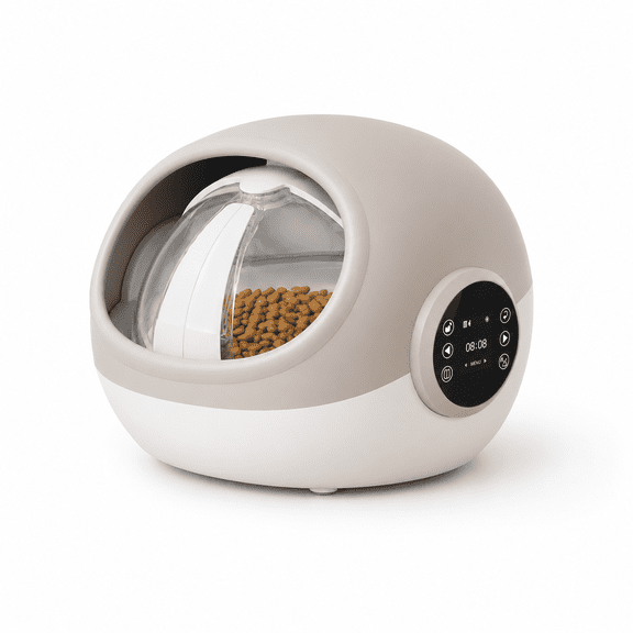 TENZONN Beige Microchip Pet Feeder for Cats and Small Pets, RFID-Style Controlled Feeding Bowl