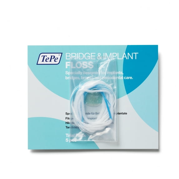 TEPE Bridge Implant Dental Floss - Thick, Flexible with Stiff Ends for Braces, 5 Pcs
