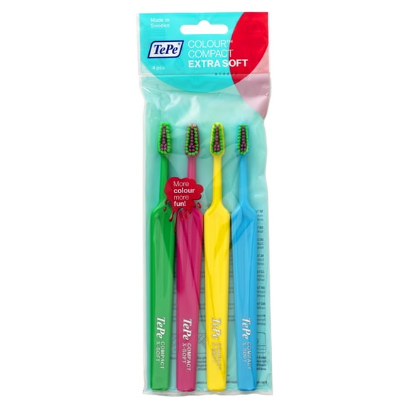 TEPE Colour Compact Extra Soft Bristle Toothbrush  Extra Soft Manual Toothbrushes 4 Pack